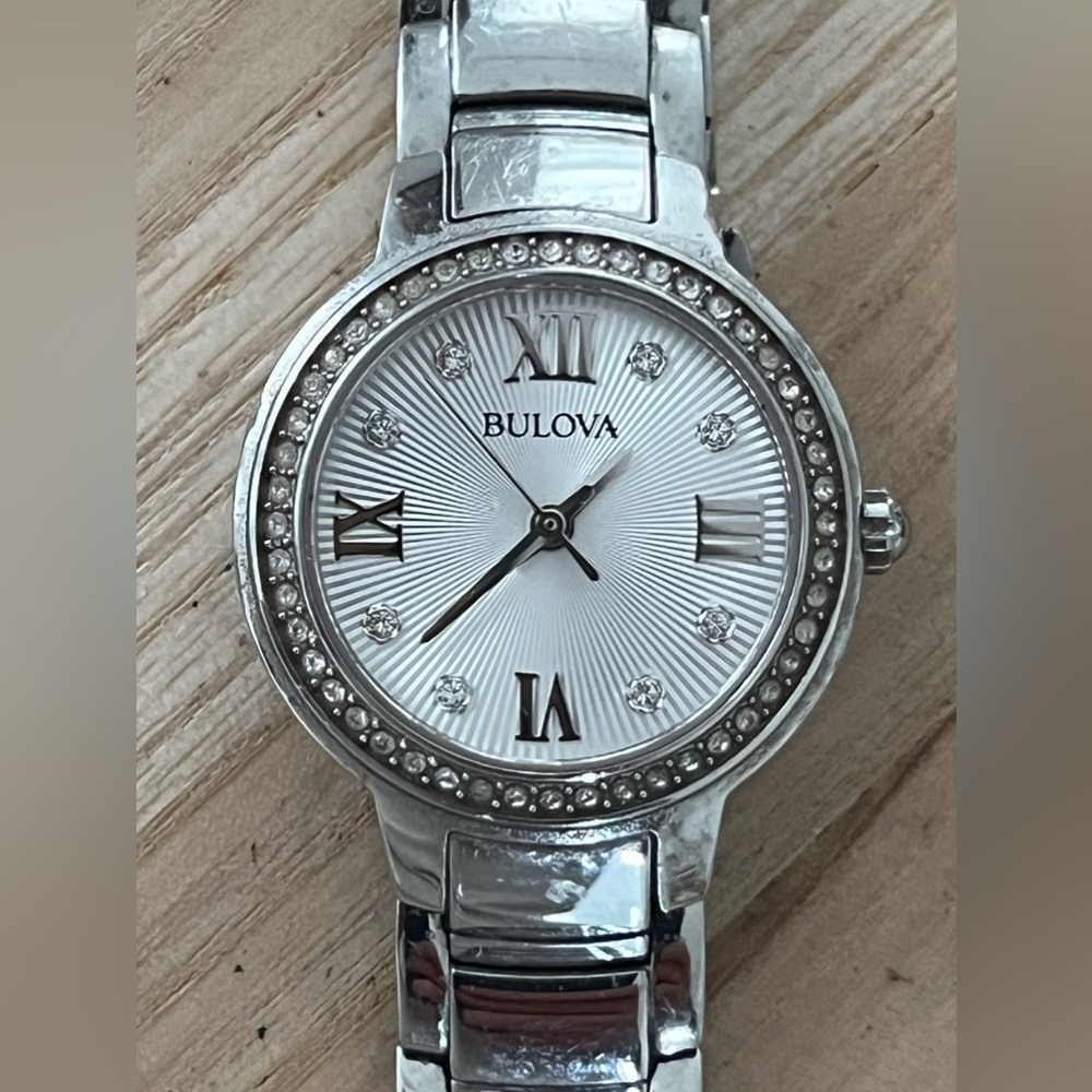 Bulova Ladies Watch Crystal Embellishments Pearl Dial Crystal Markers